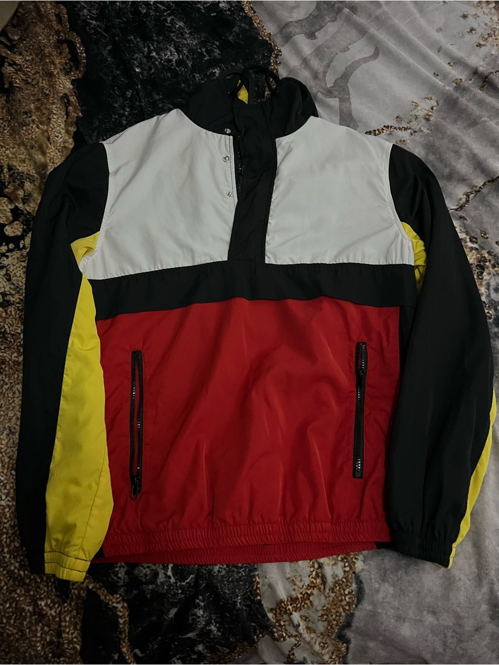 Colorblock Windbreaker Jacket in Red, White, Black & Yellow